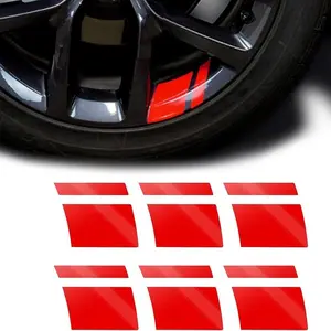 Pack-6 Car Reflective Stickers Red Car Wheel Rim Stripe Decals Universal Automotive Decals for 18-21 Inch Wheels Tire Rim Decoration Accessories Vehicle