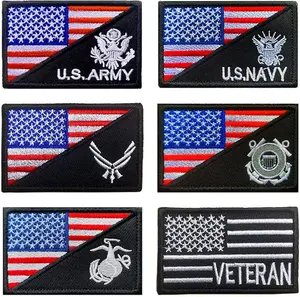 6 Pack Tactical Patch Set of U.S. Army U.S. Navy U.S. Air Force Coast Guard Veteran Military Emblem Patch for Tactical Army Clothes Backpack Caps Hats Vest Uniform -Black