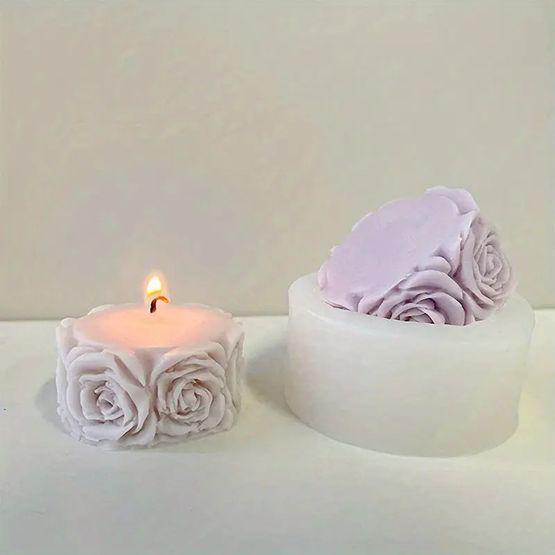 1pc Liquid 3D Silicone Rose Carving Cylindrical Candle Mold Handmade DIY Aromatherapy Candle Making Mold Flower Shape Decoration Baking Tools Molding