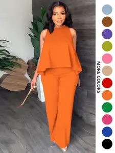 Two-Piece Set Women's Solid Sleeveless Tank Top & Elastic Waist Pants Set, Casual Fashion Cozy Top & Trousers for Daily Outdoor Wear, Ladies Summer Clothes