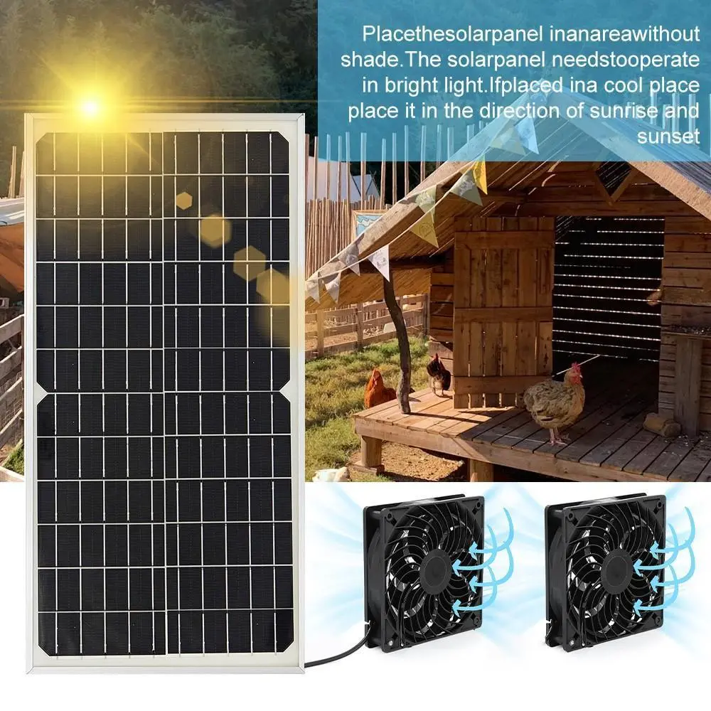 【SUMMER SALE】Solar Powered Fan, Solar Fan for Shed, Chicken Coop, Greenhouse, Outside with Two 5In Fans Exhaust Intake Mounting Way and Installation Kits