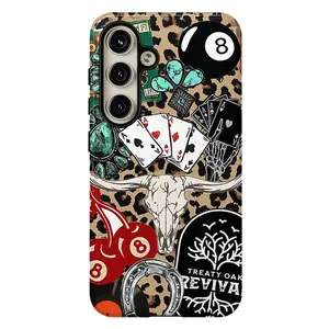 Western Leopard Phone Cases , Shockproof Rugged Cover Dual Layer Soft TPU Hard Bumper Shell for Samsung S26 S25 S24 S23 S22 S21 NOTE20 Ultra A71 A56 A36 Plus FE A06 A13 A14 A15 A16 A23 A25 A26 A34 A52 A53 A54 A55 Edge Cherries Skull Horseshoe Vinyl Treaty