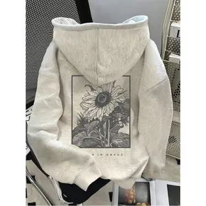 Women's Casual Printed Fleece Drop Shoulder Hoodie Long Sleeve Fabric