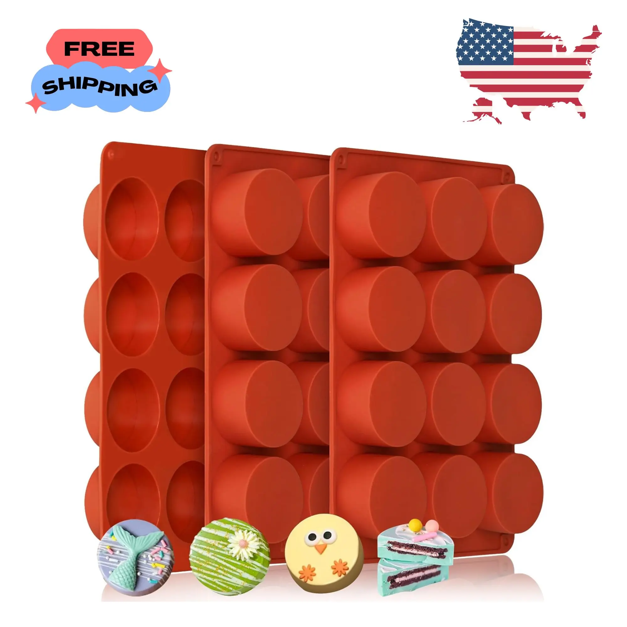 Round Silicone Molds 3 PCS, 12-Cavity 2.1" Round Cylinder Chocolate Covered Cookie Mold