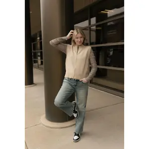 Double Zip Sleeveless Sweater, Tan *final sale*