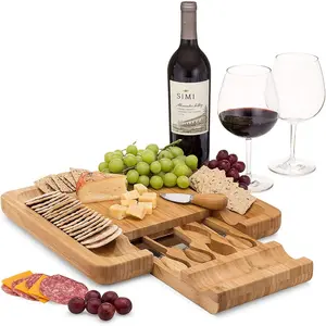Charcuterie Board Gift Set, Bamboo Cheese Board With Cutlery, Includes Stainless Steel Serving Utensils, Cheese Platter and Serving Tray, Suitable for Wedding, Gifts for Couples and Housewarming