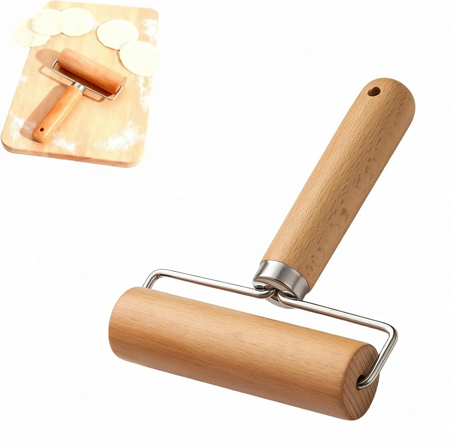 100% Natural Hardwood Wooden Rolling Pin Set - Food-Safe, Neverstick, Smooth 1.18-in Diameter Dough Roller with Handles, Ergonomic Baking Utensil for Cookies, Pie, Easy Clean, Compact Storage Essential