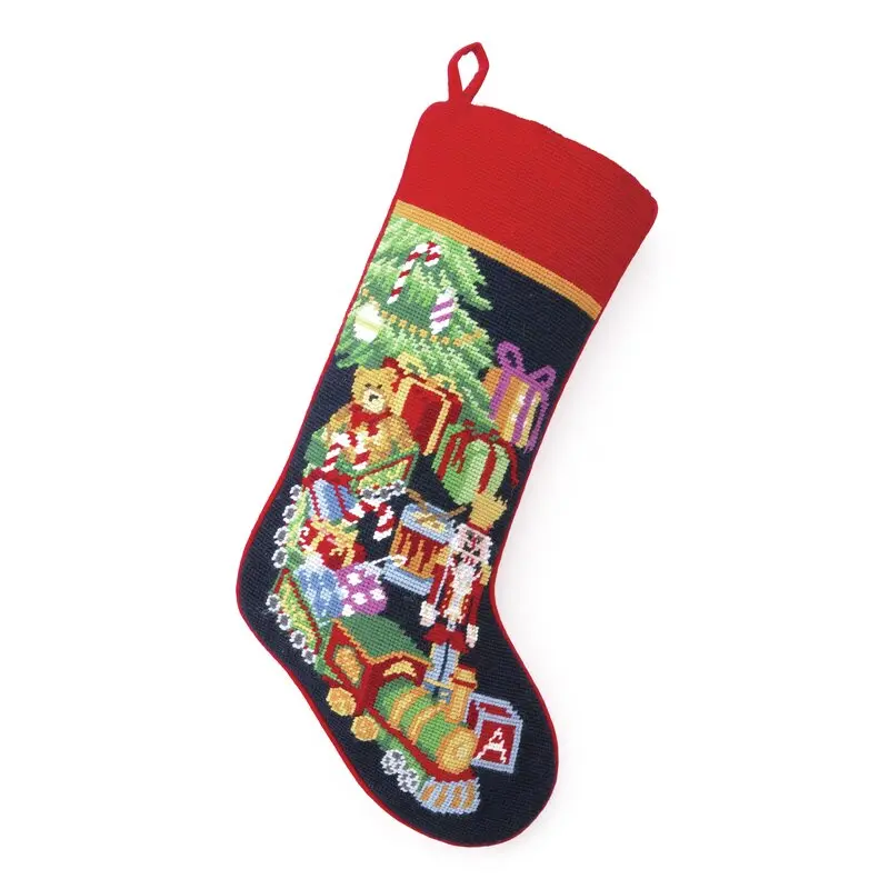 Peking Handicraft 31TA1297MC 100% Wool & Cotton Velvet-Wool Needlepoint Toy Train Stocking, 11"x18", Festive Decor for Friendship Gifting, Family Use, Holiday Symbols, All Seasons, with Best Facilities and Services, 11" X 18"
