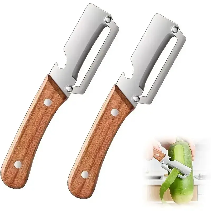 2PCS Multi-Function Hand-Powered Kitchen Peeling Utensils Set - 2-in-1 Veggie & Fruit Peeler with Opener, Sharp Stainless Steel Handle, Ergonomic Non-Slip Grip for Comfortable Use as Peelers for Kitchen, Veggie Peeler