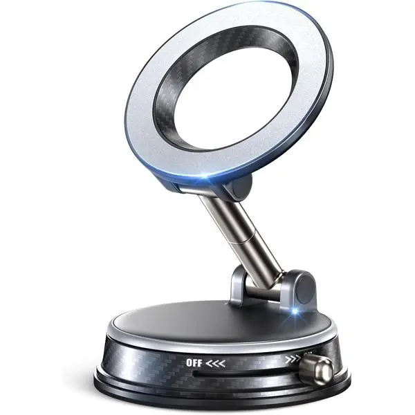 2026 Upgraded Vacuum Magnetic Car Phone Holder, 85LBS Strongest Suction & 2600gf Magnetic for Magsafe Car Mount, 360° Adjustable Foldable Cell Phone Holders for Your Car for iPhone 17 16 15-Silver