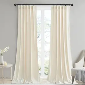 Soft Ivory Velvet Curtains Drapes for Wedding Backdrops, Window Drapes Light Dimming for Baby Bedroom Back Tab Door Curtains for Dressing Room, W42x L90, 2 Panels
