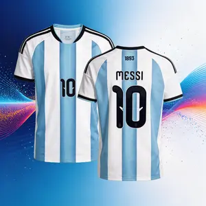 10# Messi 2026 Argentina National Home Short Sleeve Soccer Jersey Blue and White Casual