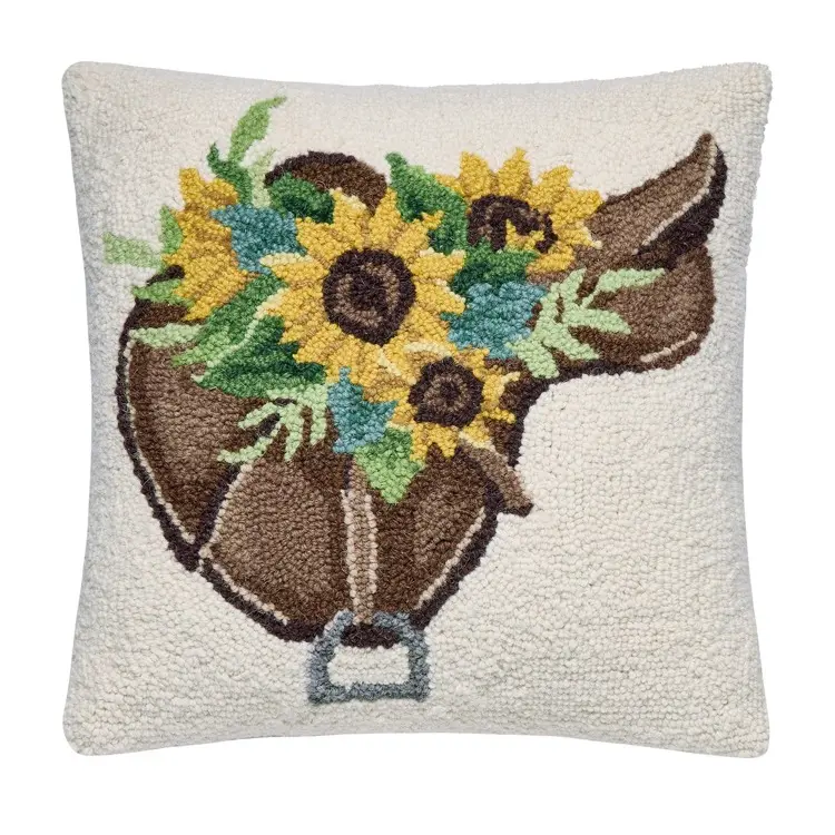 Peking Handicraft 30SJM11432C16SQ 16x16 in Sunflower Saddle Poly Filled Hook Pillow - for Home Room Decor, Whimsical House Decor