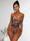 Women's New Solid Nylon Bikini – Sexy Leopard Print Color Block & Tie-Up Design