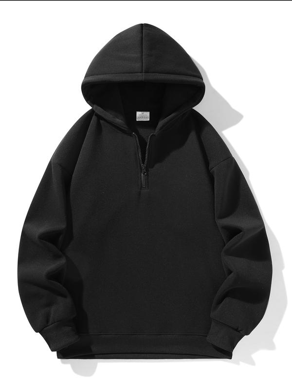 Men's Half-Zip Fleece Hoodie, Casual Long Sleeve Drop Shoulder Sweater, Thick Fabric for Fall & Winter, Sporty Fashion Pullover Men's Half-Zip Fleece Hoodie, Casual Long Sleeve Drop Shoulder Sweater, Thick Fabric for Fall & Winter, Sporty Fashion Pullover