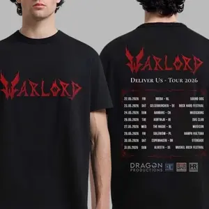 Warlord Deliver Us Tour 2026 T-Shirt – Heavy Metal Band Graphic Tee, Dark Gothic Logo Front & European Tour Dates Back Print