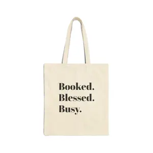 Booked. Blessed. Busy. Tote Bag | Canvas Bookish Market Bag