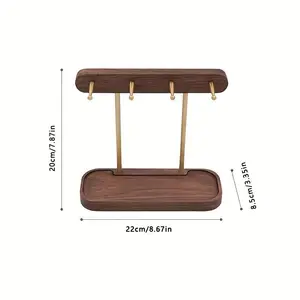 Elegant Black Walnut Wood Key Organizer – Handcrafted Entryway Storage Rack with Golden Hooks, Wooden Tray for Keys, Jewelry, and Accessories – Perfect for Home Decor and, Decorative Item | Minimalist Design | Walnut Wooden Tray, Key Holder for Wall