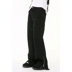 Men's Raw Hem Bootcut Jeans with Zip-Up Sides