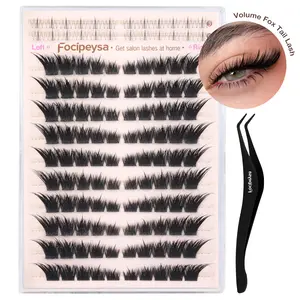 Focipeysa FoxTail Lash | LC Curl Fox Eye Lash Clusters | Mega-Dense,  Waterproof, Resuable | All-Day Hold, Easy D-Curl DIY for Beginners | Get Salon-quality Extensions at Home | For All Makeup Styles