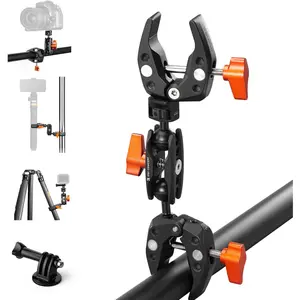 K&F CONCEPT Double Super Clamp Camera Mount with 1/4" Threads Metal Clamp for Chair, Pole, Tripod, Desk, Flag, Umbrella, Motorcycle Mount