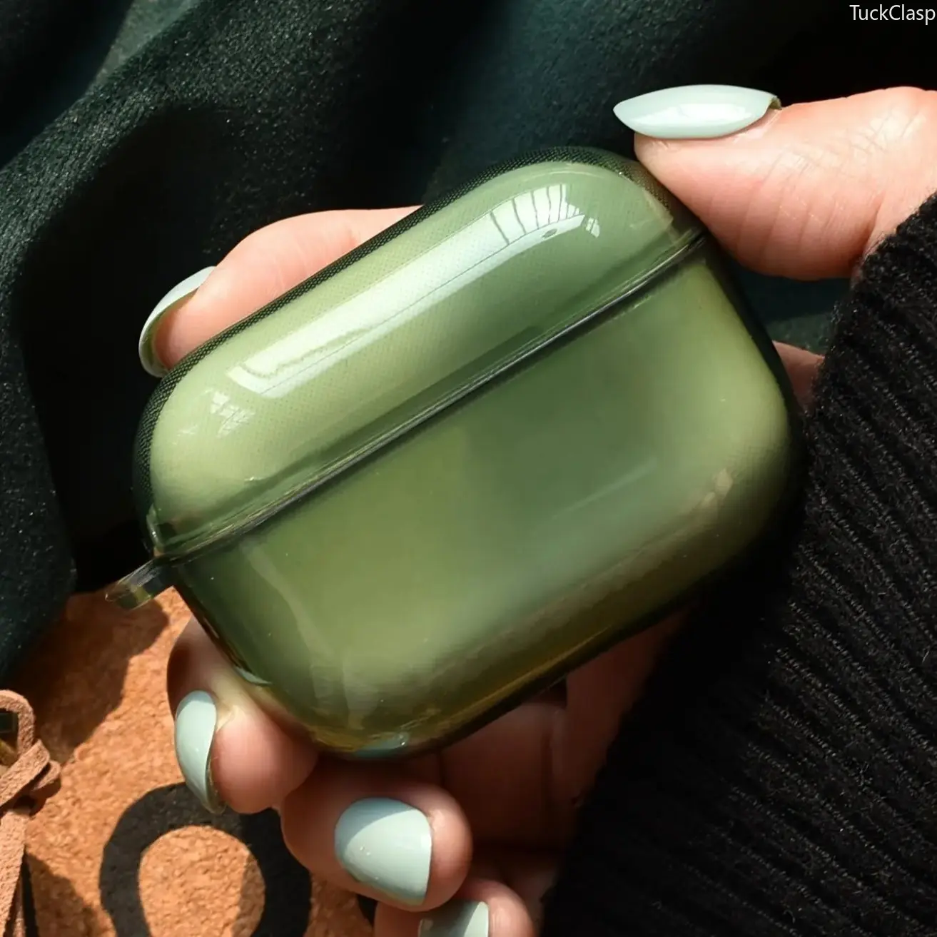 Morandi Green Translucent TPU AirPods Case – Full-Coverage Shockproof Protective Cover, Minimalist Aesthetic, Fresh & Simple Style,  Great for Spring & Summer Daily Use