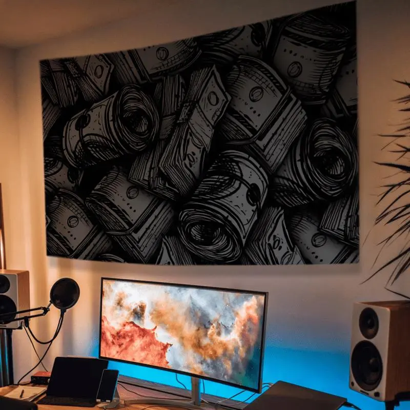 Darkness Money Cool Cotton-Linen Lightweight Tapestry, 40x30 in Home Aesthetic Decoration, Man Cave Room Art Wall Hanging, Ideal for Home Parties & Festival Gifts, Room Decor, Wall Decor