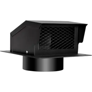 6 inch Roof Vent Cap, Removable Roof Vent, Bathroom Exhaust Roof Vent for Dryer, Galvanized Steel with Damper for Ventilation System, Black