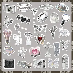 Silver Themed Sticker, 66/1320pcs Self Adhesive Decorative Sticker, DIY Decals for Water Bottle, Laptop, Phone Case, Scrapbooking, Journal Making, Ornaments