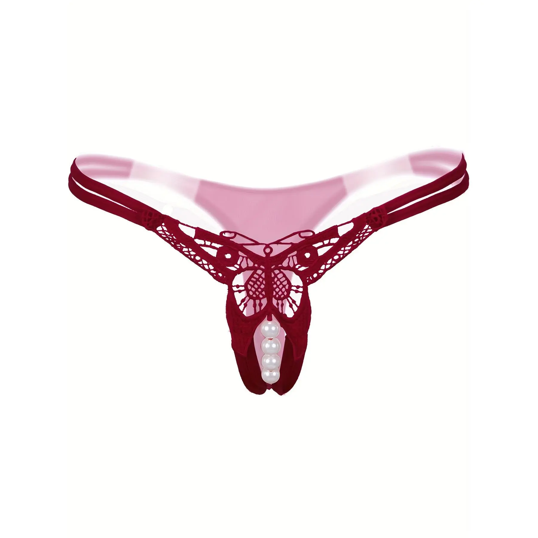 Women's Low-Rise Fitted Thong Panties - Pearl-Detail Glam, Sheer Embroidered Hollow-Out Design, Low-Rise Cut Flatters Hips, Lingerie For Women