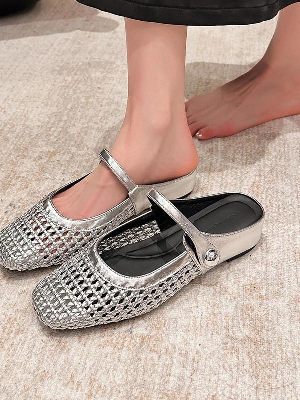 Women's Square Toe Woven Hollow Out Casual Flat Shoes, PU Leather Upper, Rubber Sole, Medium Width, All Season Fashion Sneakers Women's Square Toe Woven Hollow Out Casual Flat Shoes, PU Leather Upper, Rubber Sole, Medium Width, All Season Fashion Sneakers