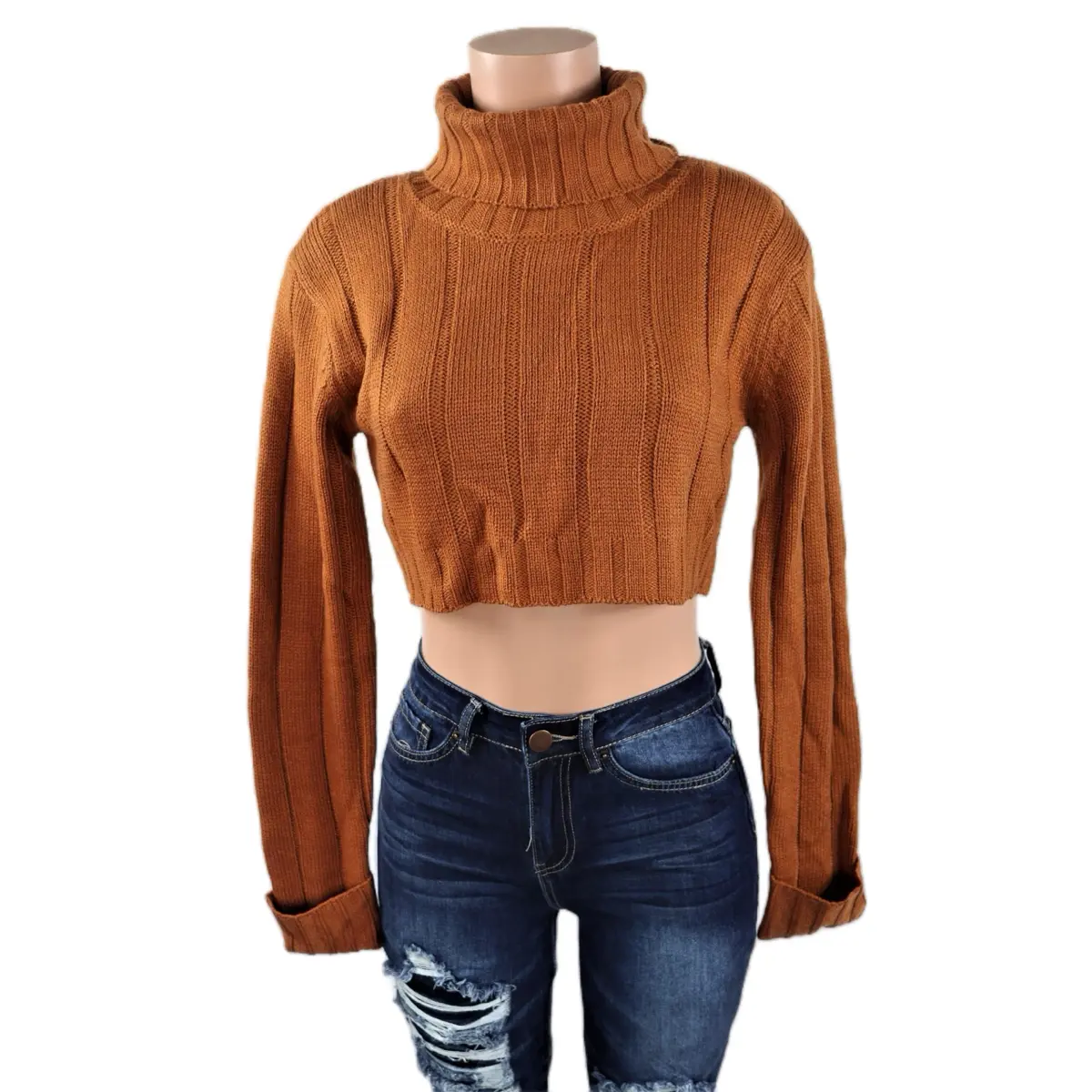 Rolled Knitted Crop Top fall autumn turtleneck sweater Long Sleeve Knitwear Womenswear Women