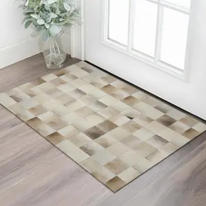 HomeRoots 644719 3 x 5 ft. Taupe, Ivory & Beige Patchwork Washable Machine Made Rectangle Area Rug with UV Protection