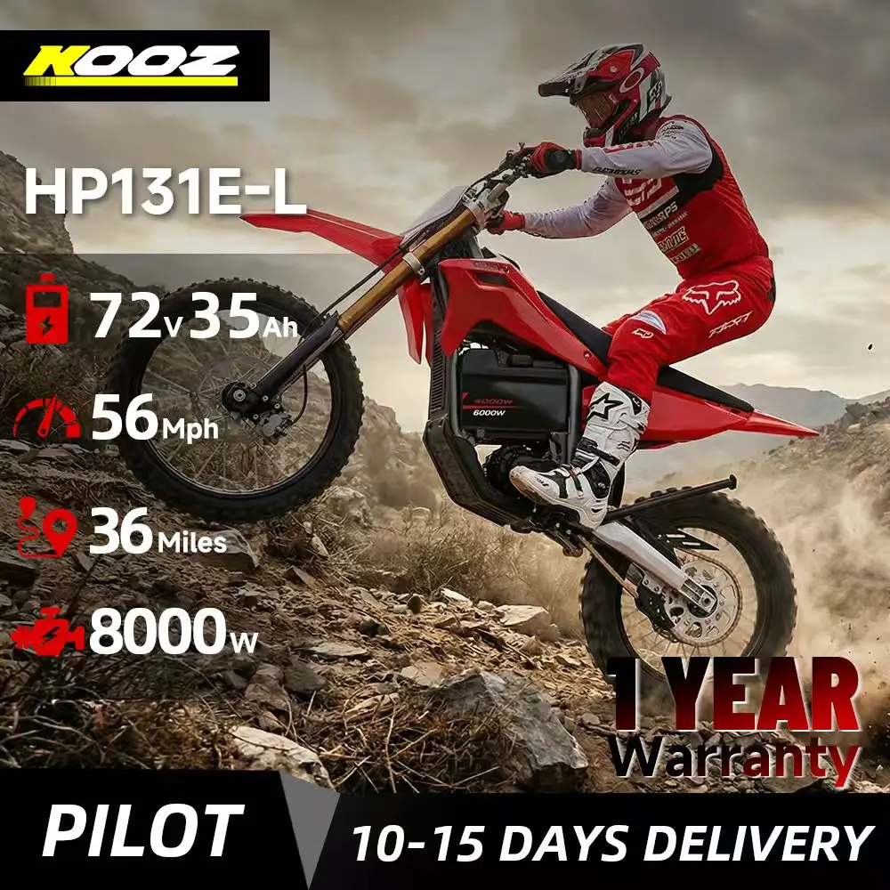 KOOZ HP131E-L 72V 8000W Adult Electric Dirt Bike, Electric Motorcycle for Adult, Max Speed 56MPH, 35AH Lithium Battery, 19"/16" Knobby Off Road Tires, Hydraulic Brakes, Dual Shock Absorber, UL2272, SGS Certified