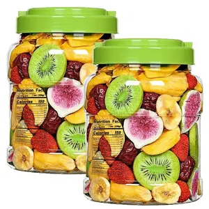 Freeze Dried Fruit & Vegetable Snacks 2 Cans (500g Each) Mixed Dehydrated Strawberry Banana Date Fig Jackfruit Kiwi Healthy Fruit Chips Bulk Snack