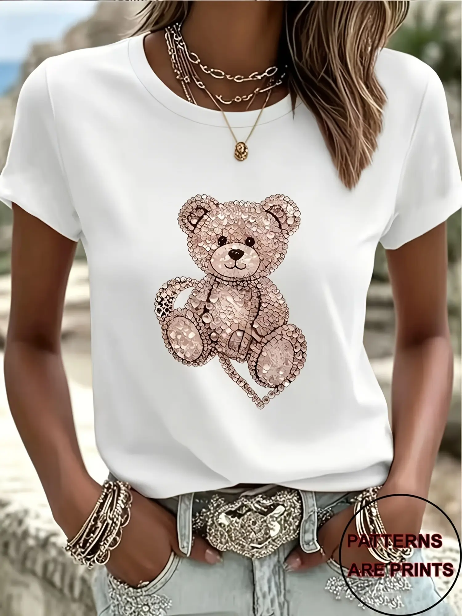 Cute Teddy Bear Print T-Shirt, Women White Crew Ne unisex soft cotton short sleeve t shirt, vintage graphic casual tee for men women teens, perfect birthday holiday gift for camping travel gym daily street casual wear