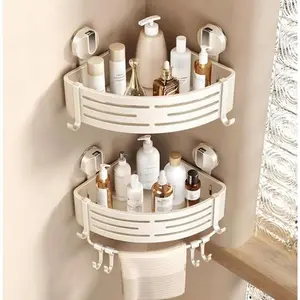 Corner Shower Suction Cup Shower Shelf Corner No Drilling Shower Organizer Rack with Bar(2-Pack, Ivory)