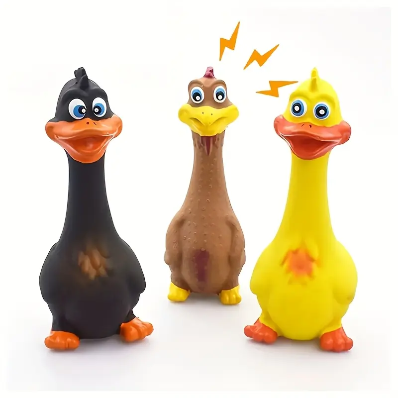 1/3 Pet Dog Toy Squeaky Chicken Squeezing Sound Toy Rubber Duck Squeaking Chew-Resistant Toy Puppy Training Duck/Chicken Design Dog Chew Toy, Durable Squeaky Teeth-Grinding Toy Adjustable Breathable Muzzle Rechargeable Livestock Prod with Flexible Shaft