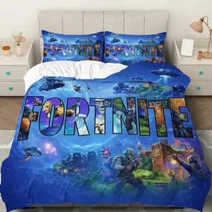 3PCS Duvet Cover Set, 1 Duvet+2 Pillowcases(Without filler), Fortnite Galaxy Adventure Battle  theme, Birthday bedding set, Gaming  Teens  Suitable for decoration bedroom dormitory game room play area.