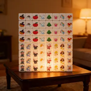 Beach Escape Game Building Block Mahjong Set, Mini Mahjong Group, 65-Piece Sea Landscape Board Game, Ocean Animal Plant Pattern