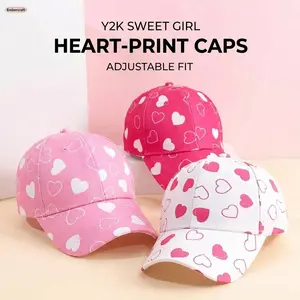 Cute Preppy Heart Print Baseball Cap for Girls - Lightweight Adjustable Pink Dad Hat. Breathable Sun Protection Cap for Summer Beach, Outdoor Sports & Back to School. Y2K Coquette Aesthetic Travel Accessory