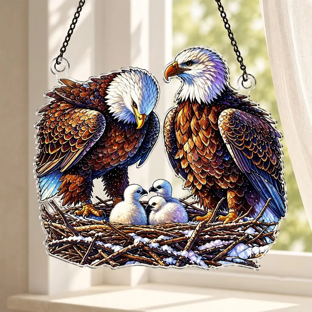 Jackie and Shadow Eagle Window Hanging Suncatcher Ornaments, Jackie Bald Eagle Memorial Acrylic Suncatcher, Forever Flying High 2012 2026 Gift