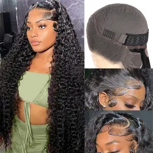 Bling 32 34 Inch 13x4 180% Density 13x6 HD Transparent Lace Front Wig Deep Wave Lace Frontal Wigs Water Wave Brazilian Real Human Hair 4x4 PrePlucked Lace Closure Wig Natural Black