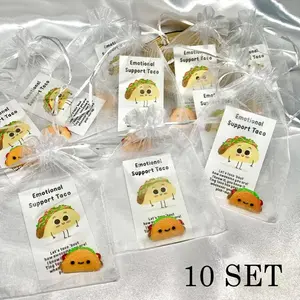 Mexican Taco Design Emotional Support Card, 10 Sets Resin Mexican Taco & Positive Card & Bag, Office Stationery & Supplies, Gift for Friends & Family, Fun Party Cards, Positive Message Card