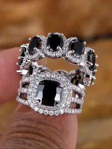 Luxury Oval Cubic Zirconia Silver Color Four-Claw Women's Ring Set, Elegant Glittering Ring, Elegant Party Jewelry Gift for Her, All Seasons Wear, Dainty Stacking Rings