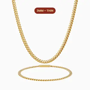 JAXXON Cuban Set 3mm - Gold - Waterproof - Box Clasp - Bundle & Save