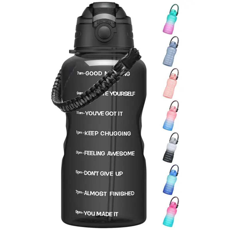 Polypropylene Water Bottle 128oz, Motivational Jug with Time Markers & Leak-proof Lock Lid, Crossbody Detachable Strap for Gym Workouts, Detachable Crossbody Strap, Unisex Adults