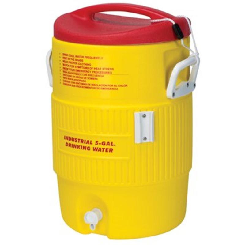 IGLOO 5Gal Yellow Industrial Water Cooler with Bilingual Rules, Heat Guide, Heat Stress Prevention - Camp Kitchen Essential for Jobsite, Outdoor Sports