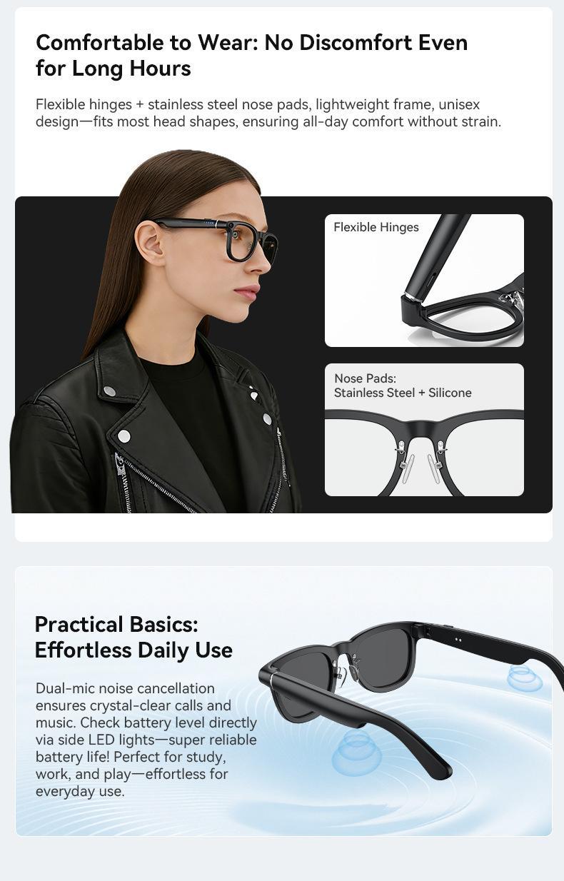 G1 AI Smart Glasses with Charging Case, 8MP HD Camera Glasses for Men Women, 1200P Video Recording, Open-Ear Bluetooth Glasses for Audio with AI Translation/Voice Control