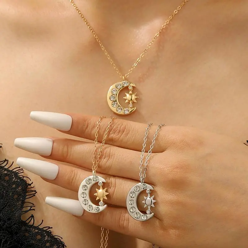 Zircon Moon Sun Pendant Necklace for Women Men Exquisite Collarbone Chain Vintage Simple Hiphop Punk Versatile Jewelry Gift 2026